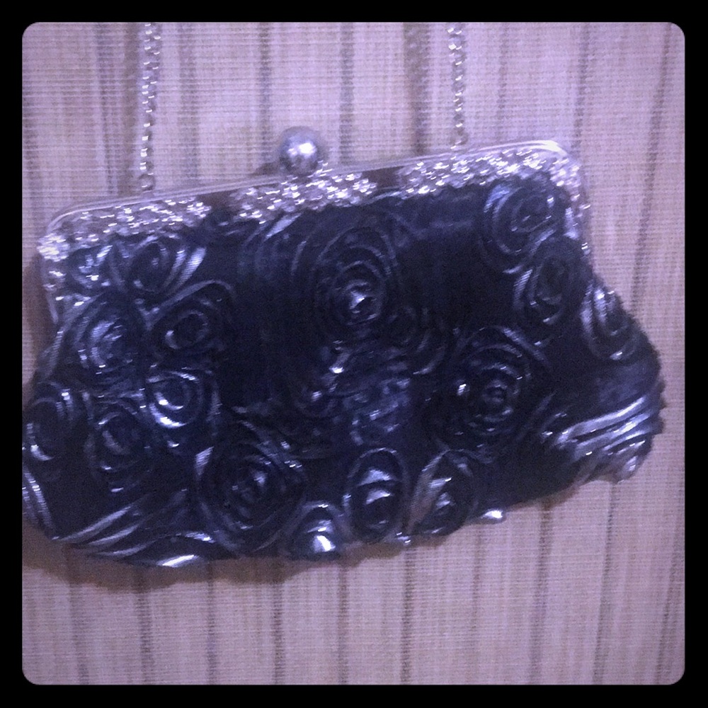 3 for$20 Black and silver rose clutch w chain